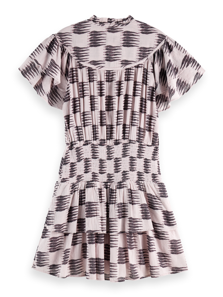 Ruffled mini dress with gathered waist