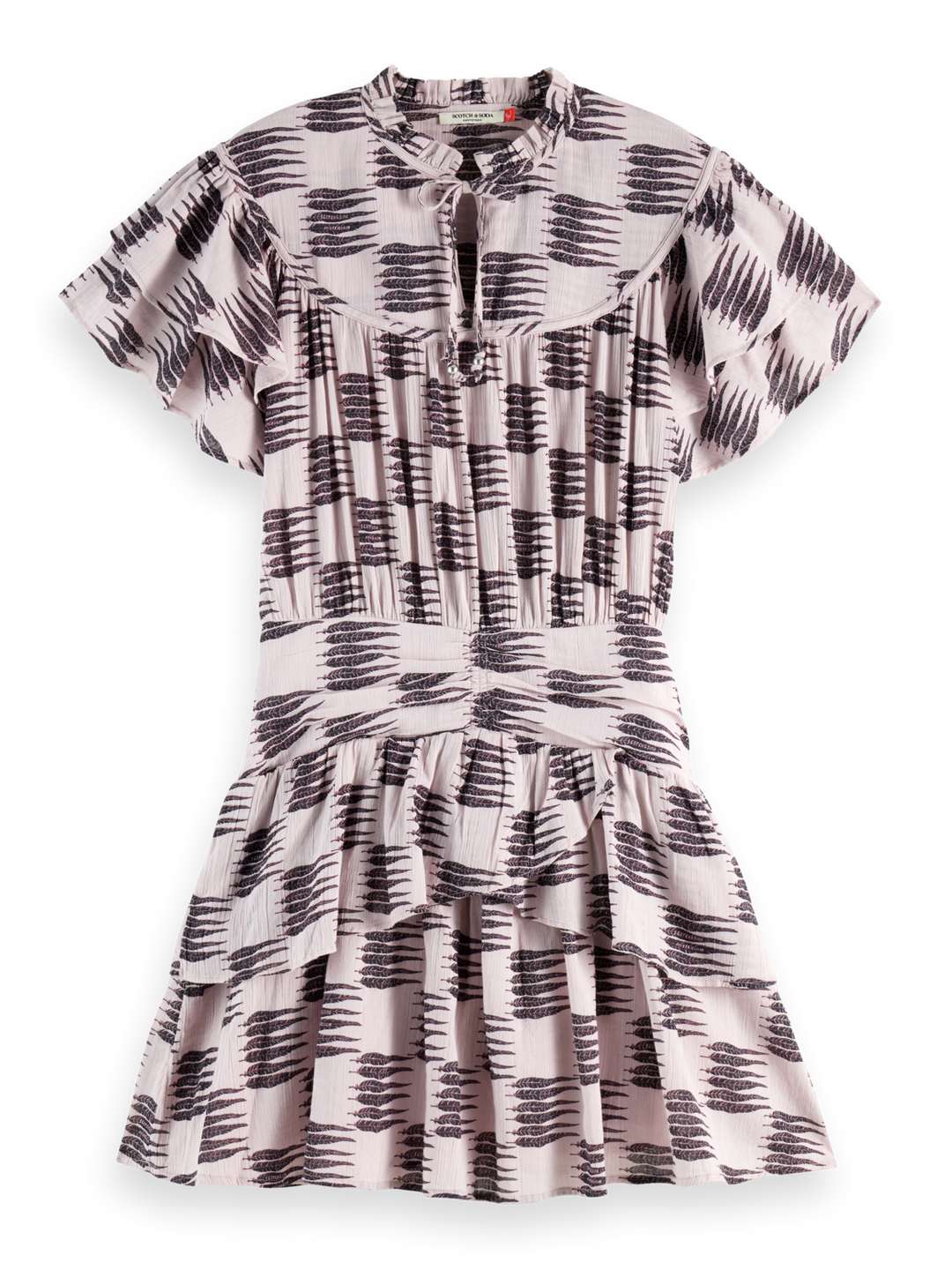 Ruffled mini dress with gathered waist