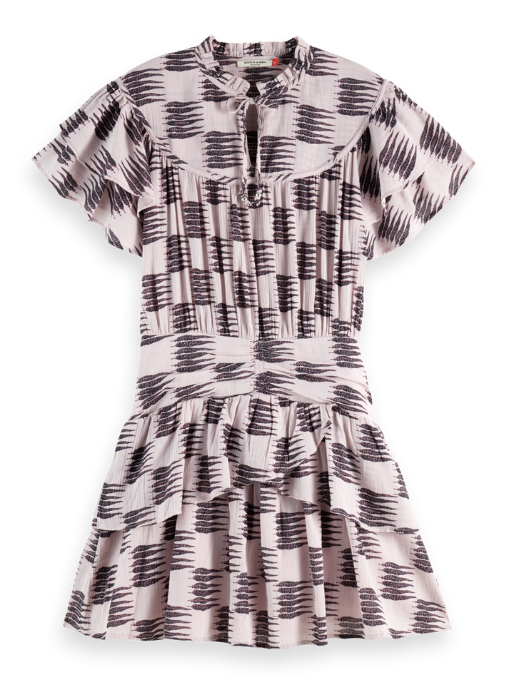 Ruffled mini dress with gathered waist