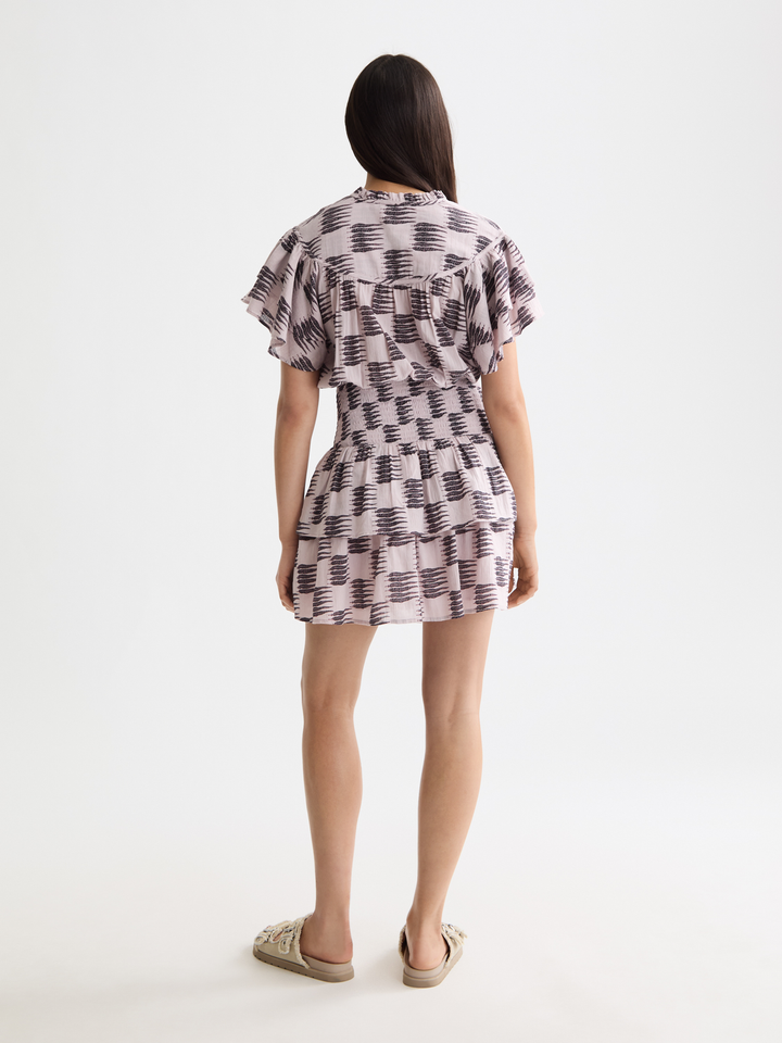 Ruffled mini dress with gathered waist
