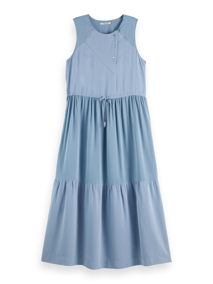 Midi dress with gathered waist