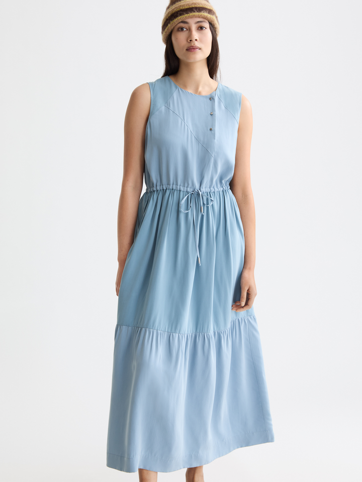 Midi dress with gathered waist