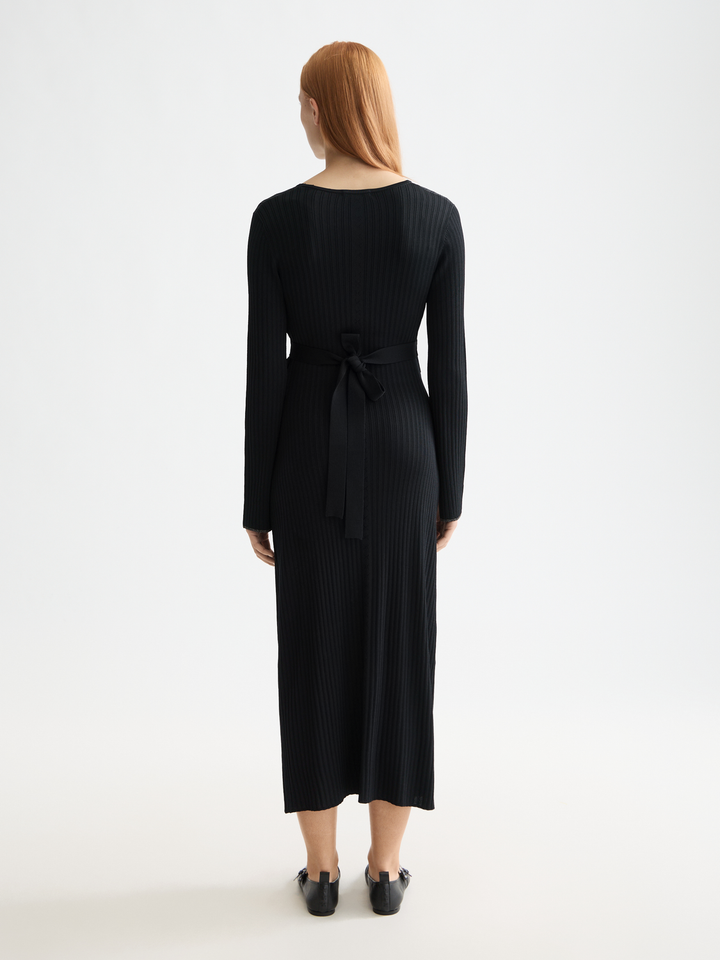 Skinny rib knitted wrap dress