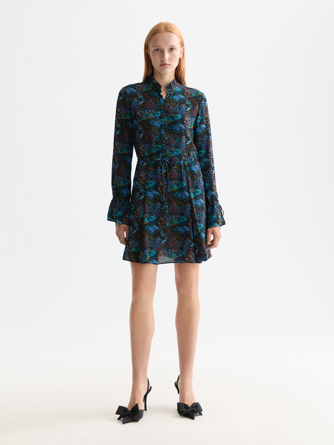Printed long sleeve mini dress