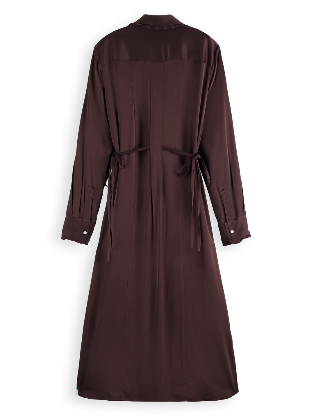 Midi shirt dress with tied waist and ruffles