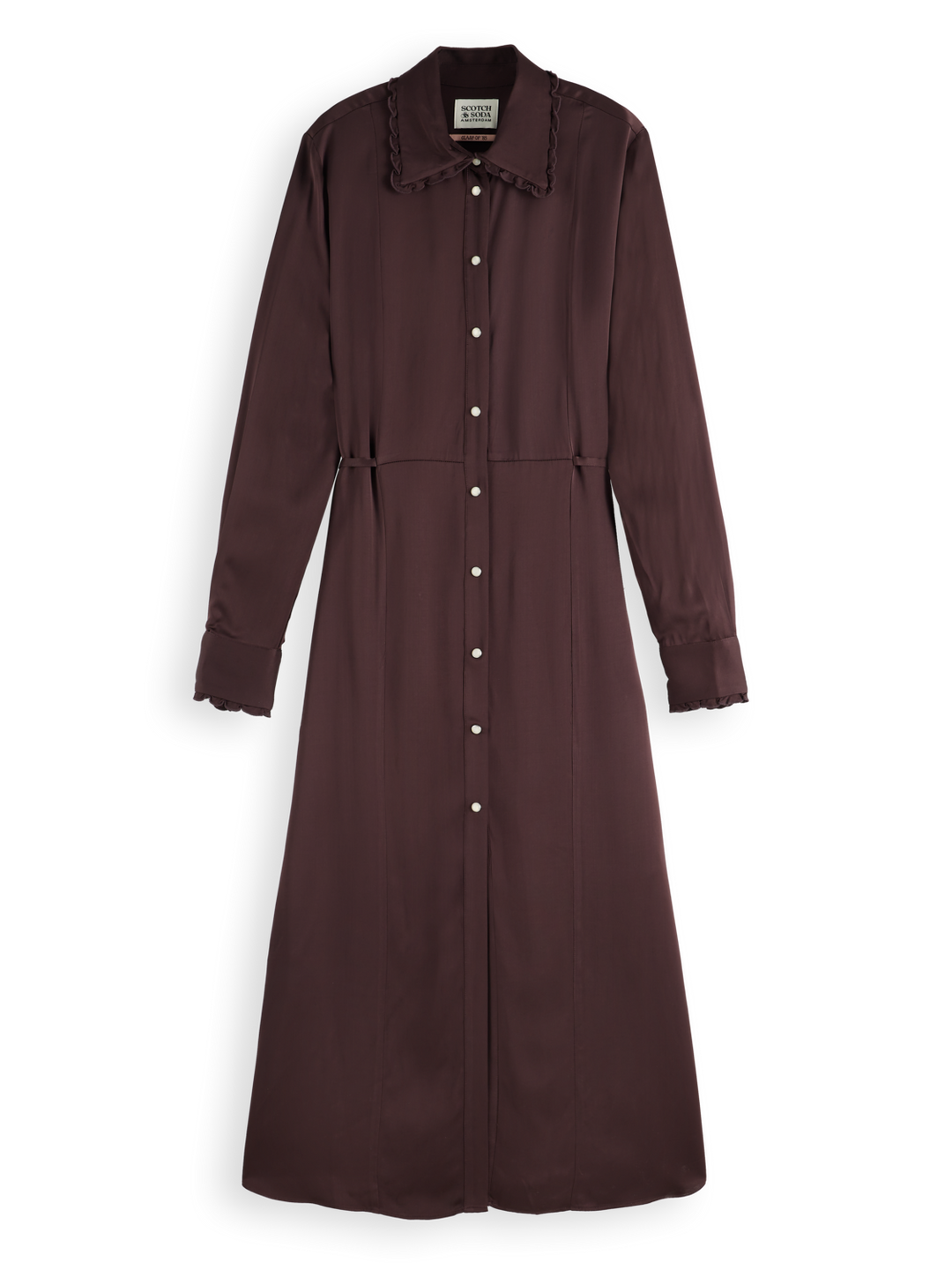 Midi shirt dress with tied waist and ruffles