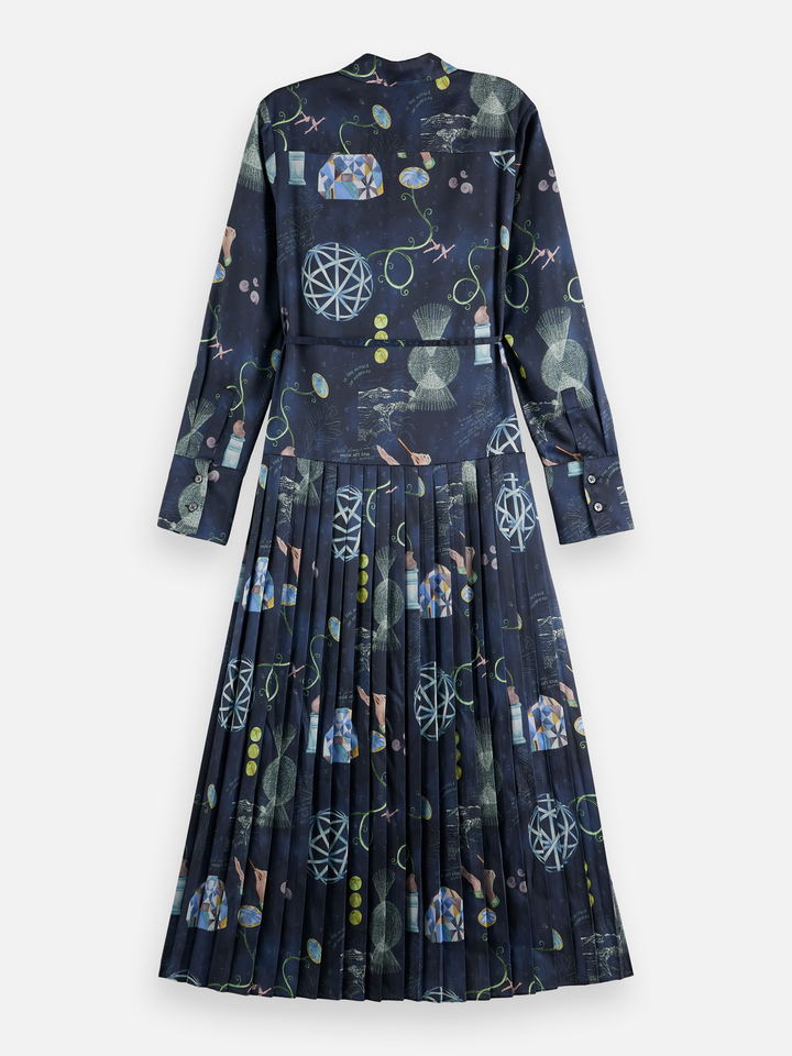 Belted shirt midi dress with pleated hem