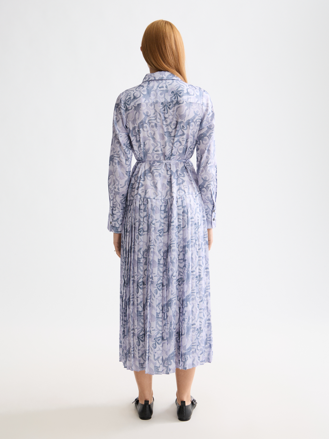 Belted shirt midi dress with pleated hem