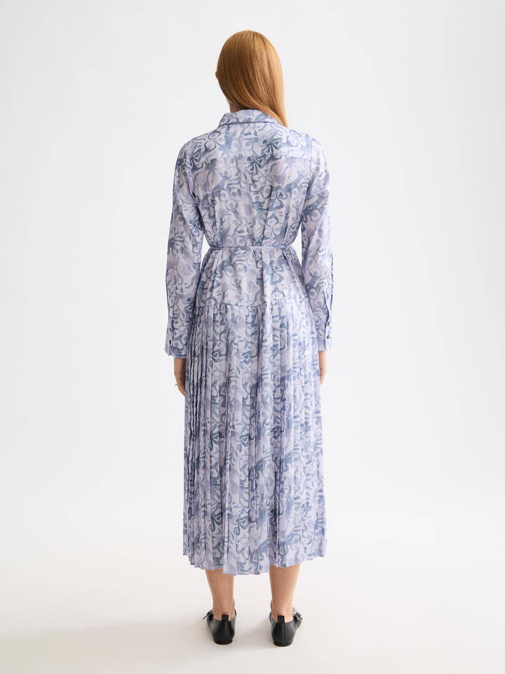 Belted shirt midi dress with pleated hem