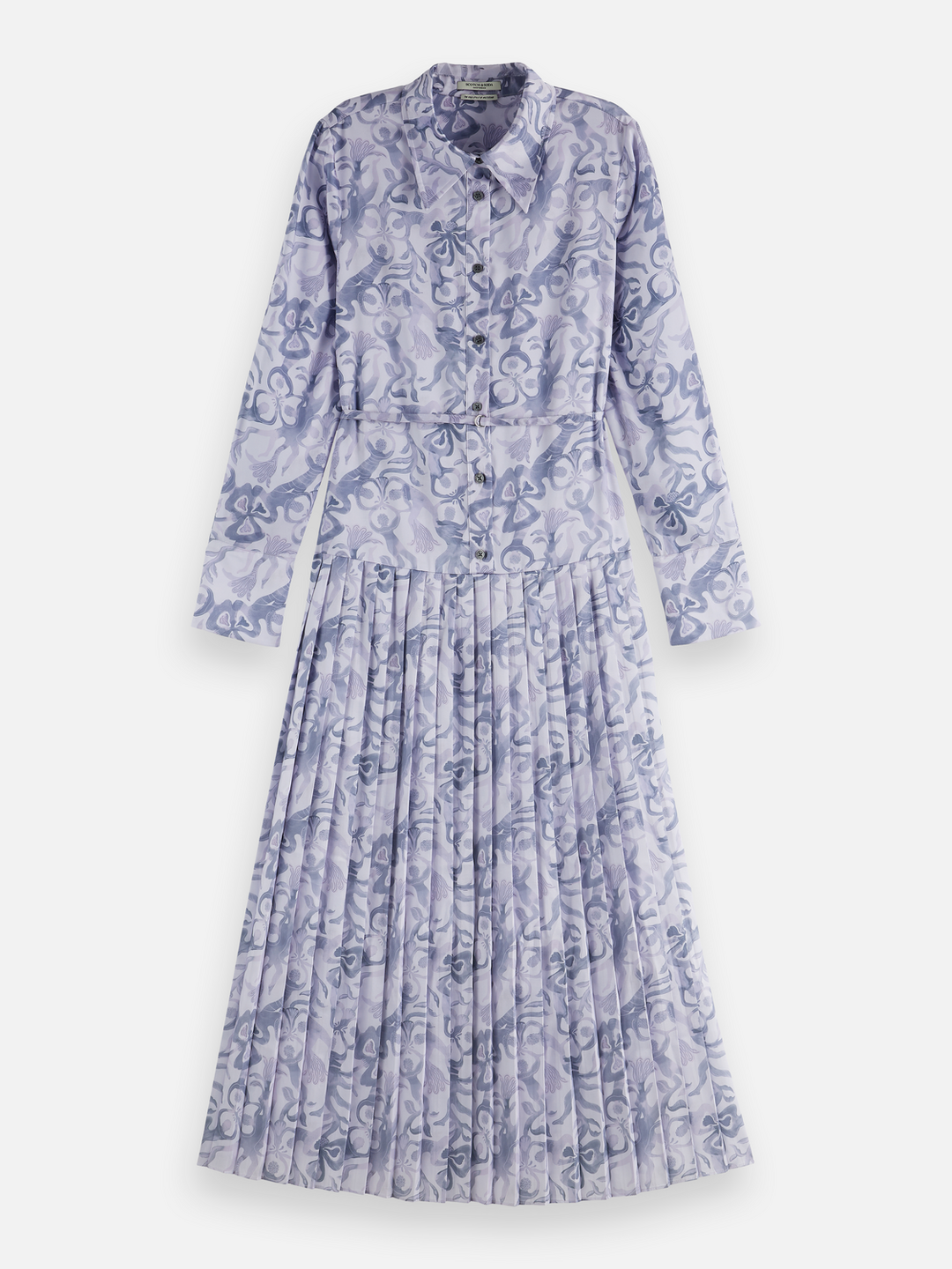 Belted shirt midi dress with pleated hem