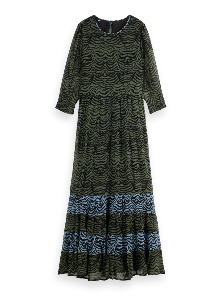 Maxi dress with panels and tied back