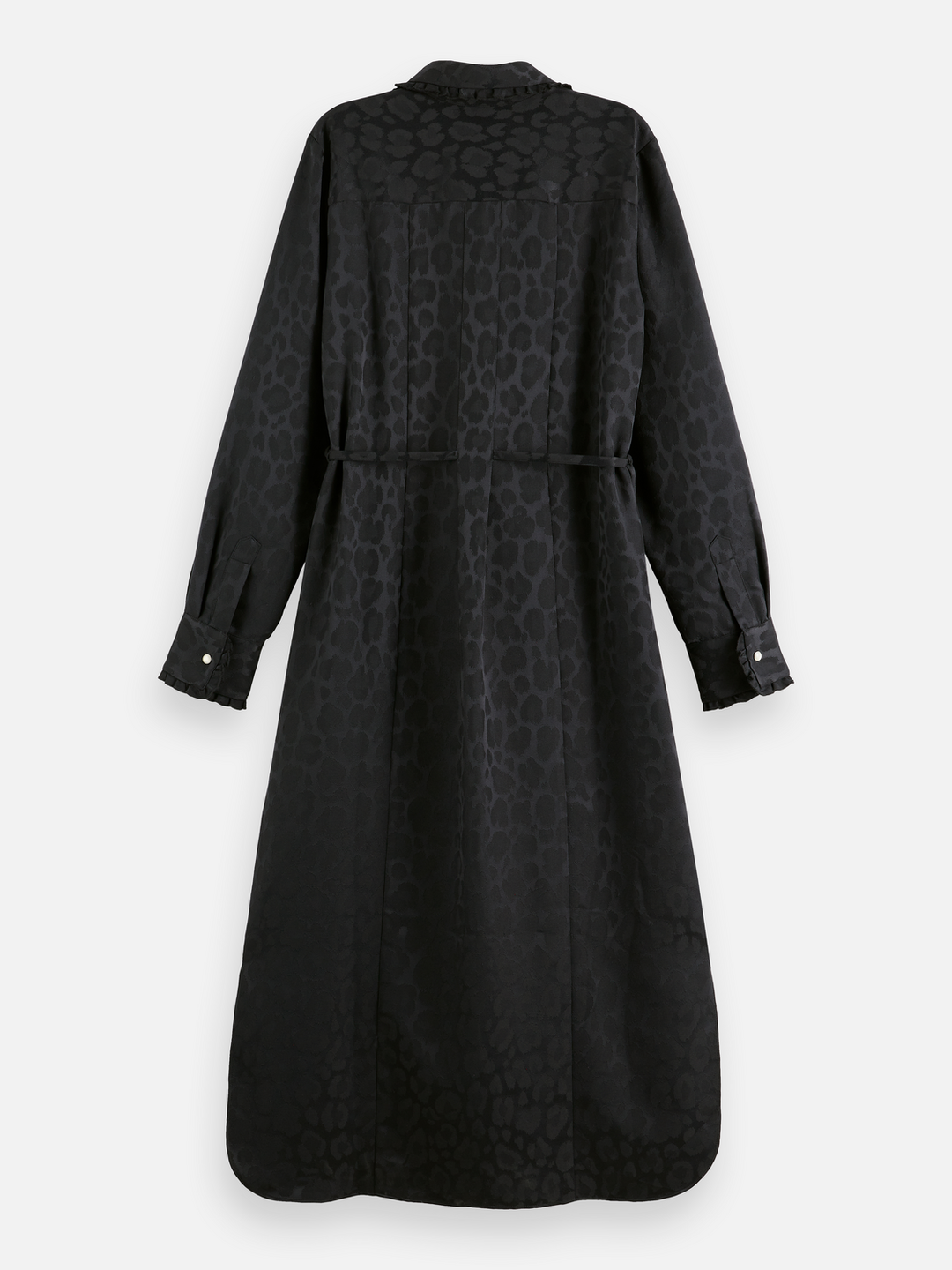Midi shirt dress with tied waist and ruffles