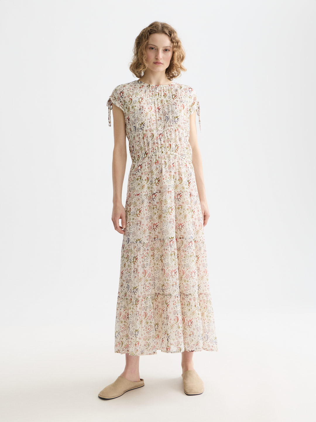 Gathered Midi Dress With Ties