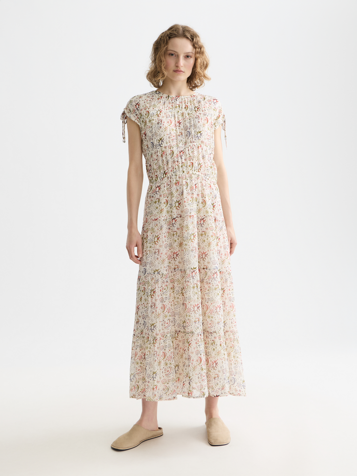 Gathered Midi Dress With Ties