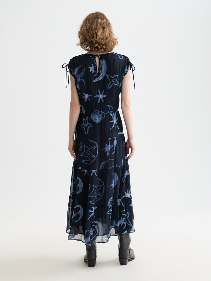 Gathered Midi Dress With Ties