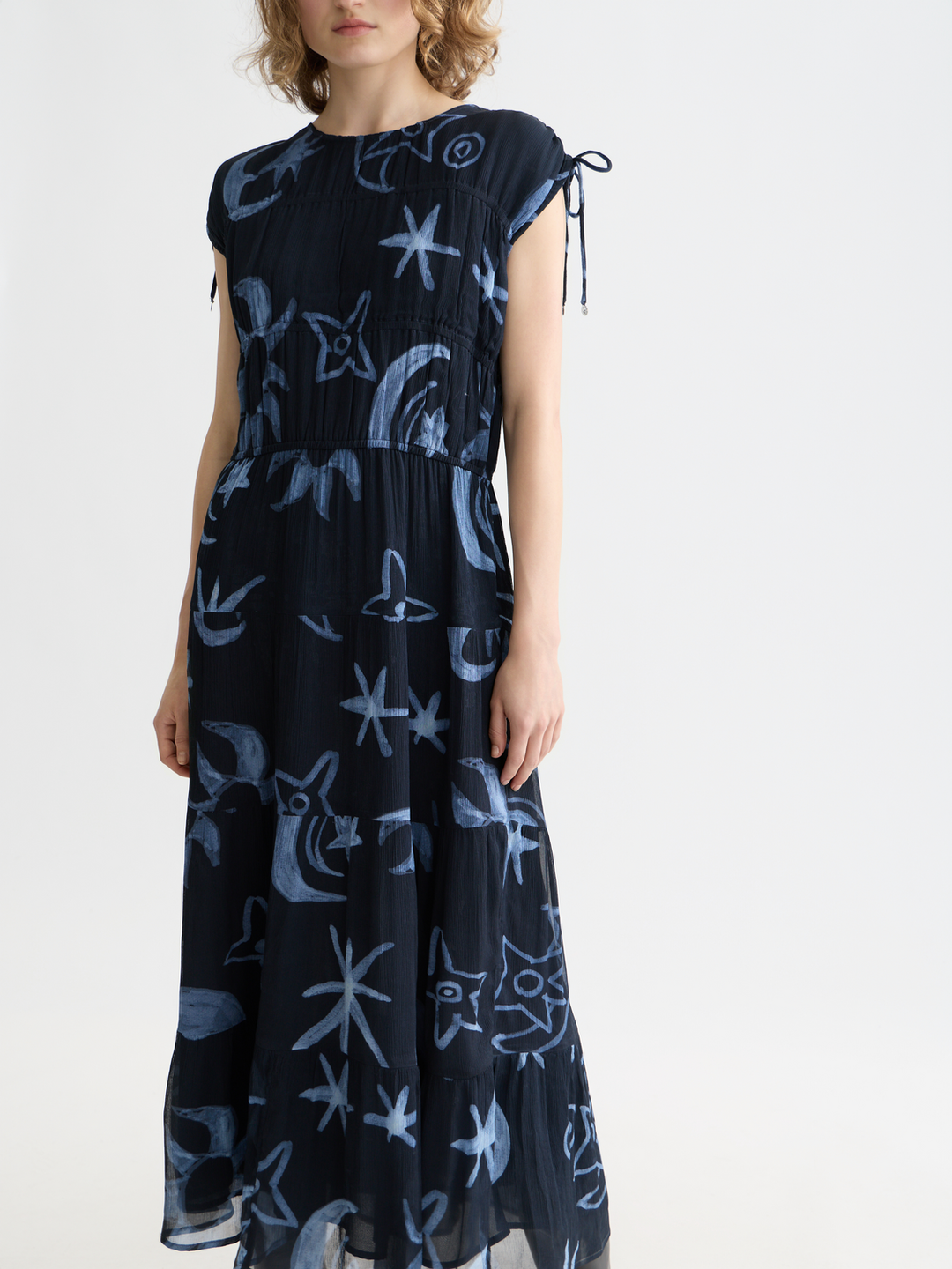 Gathered Midi Dress With Ties