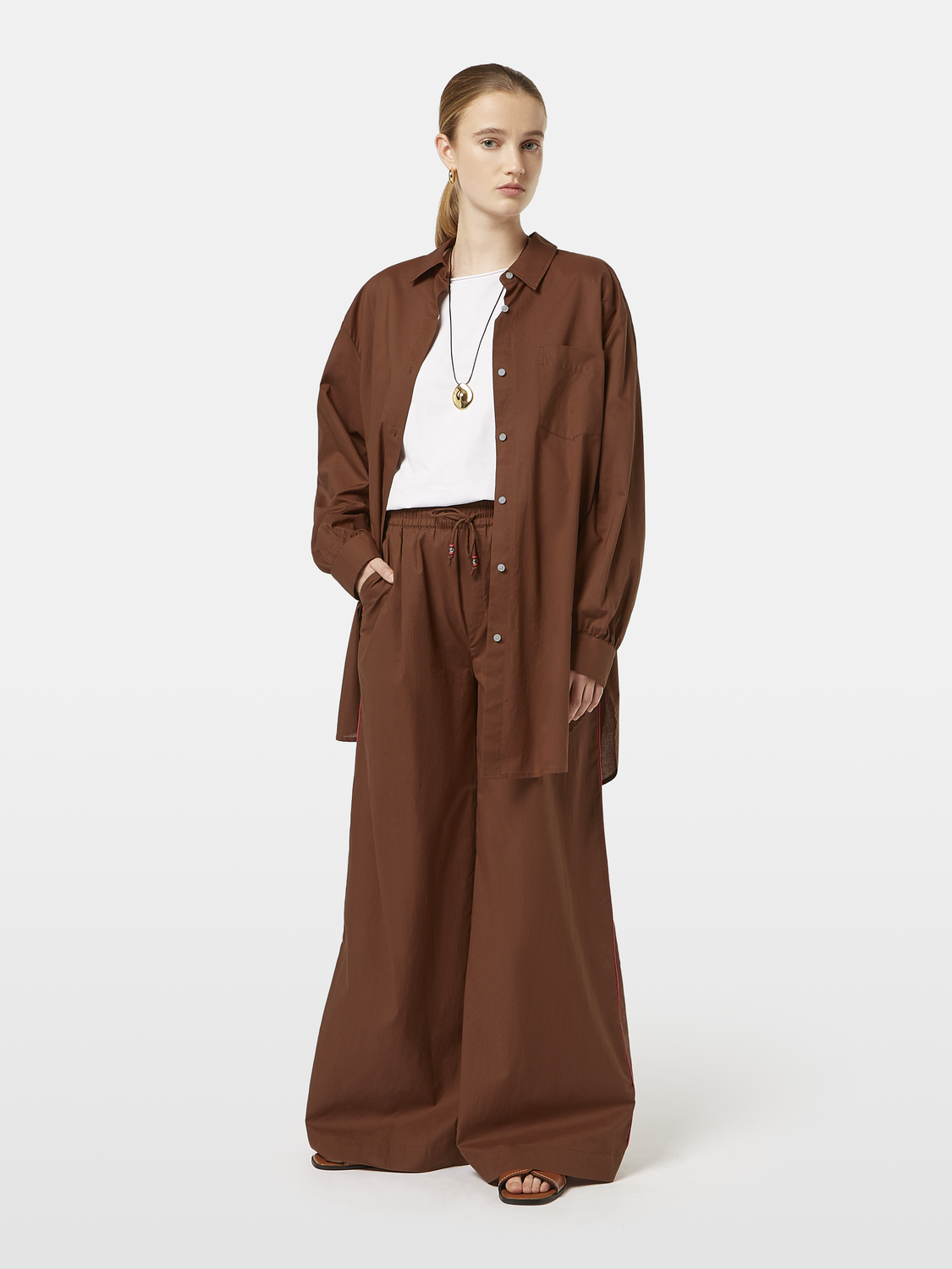 Cotton voile high-rise wide-leg pull on pants