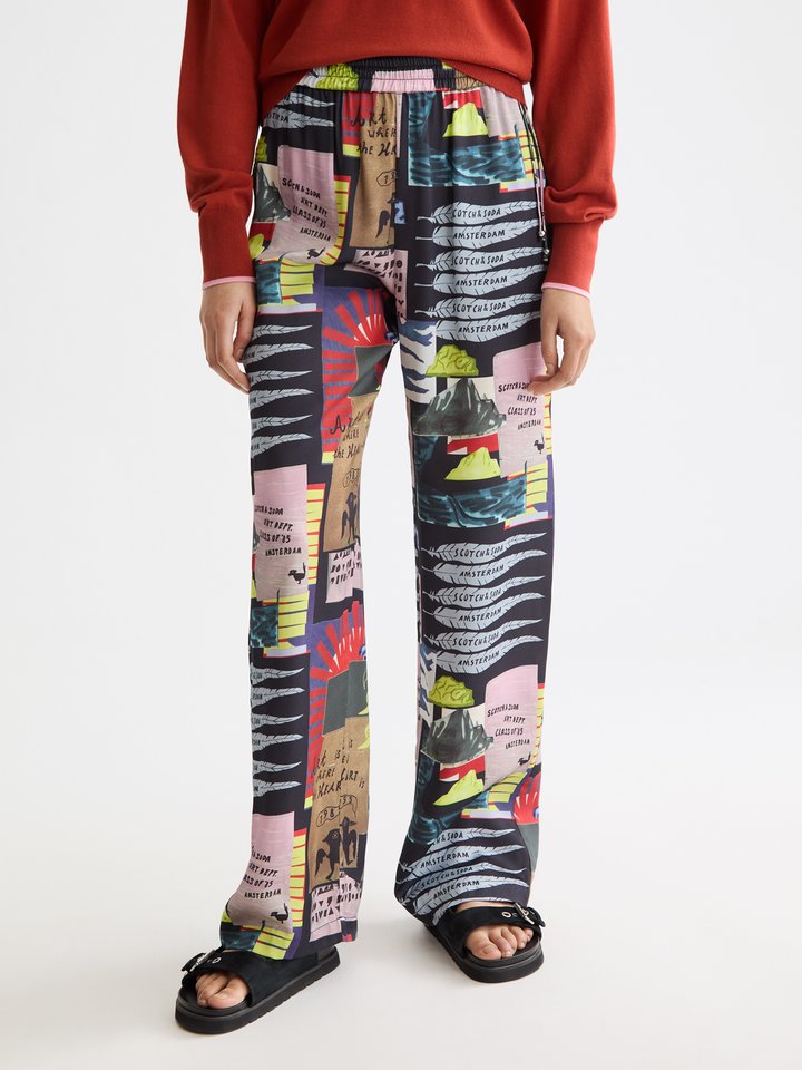 Gia-Mid rise wide leg elasticated trousers