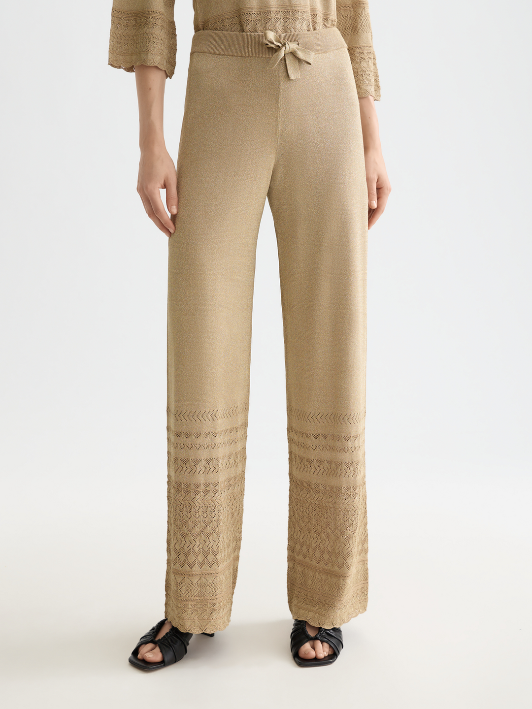Metallic pointelle knitted trouser