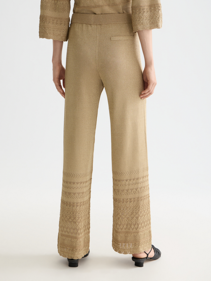 Metallic pointelle knitted trouser