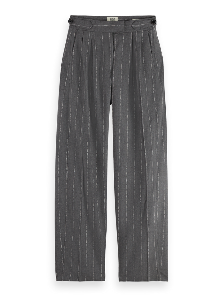 Quinn pinstripe mid-rise pleat front wide leg pant
