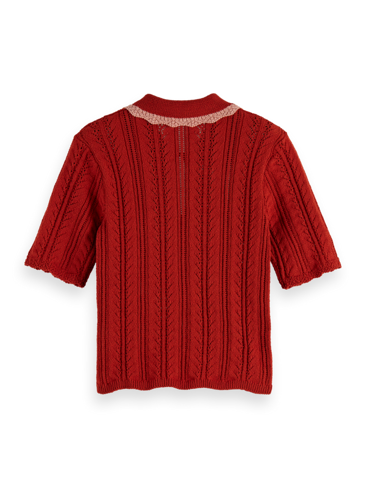 Pointelle collared knitted polo
