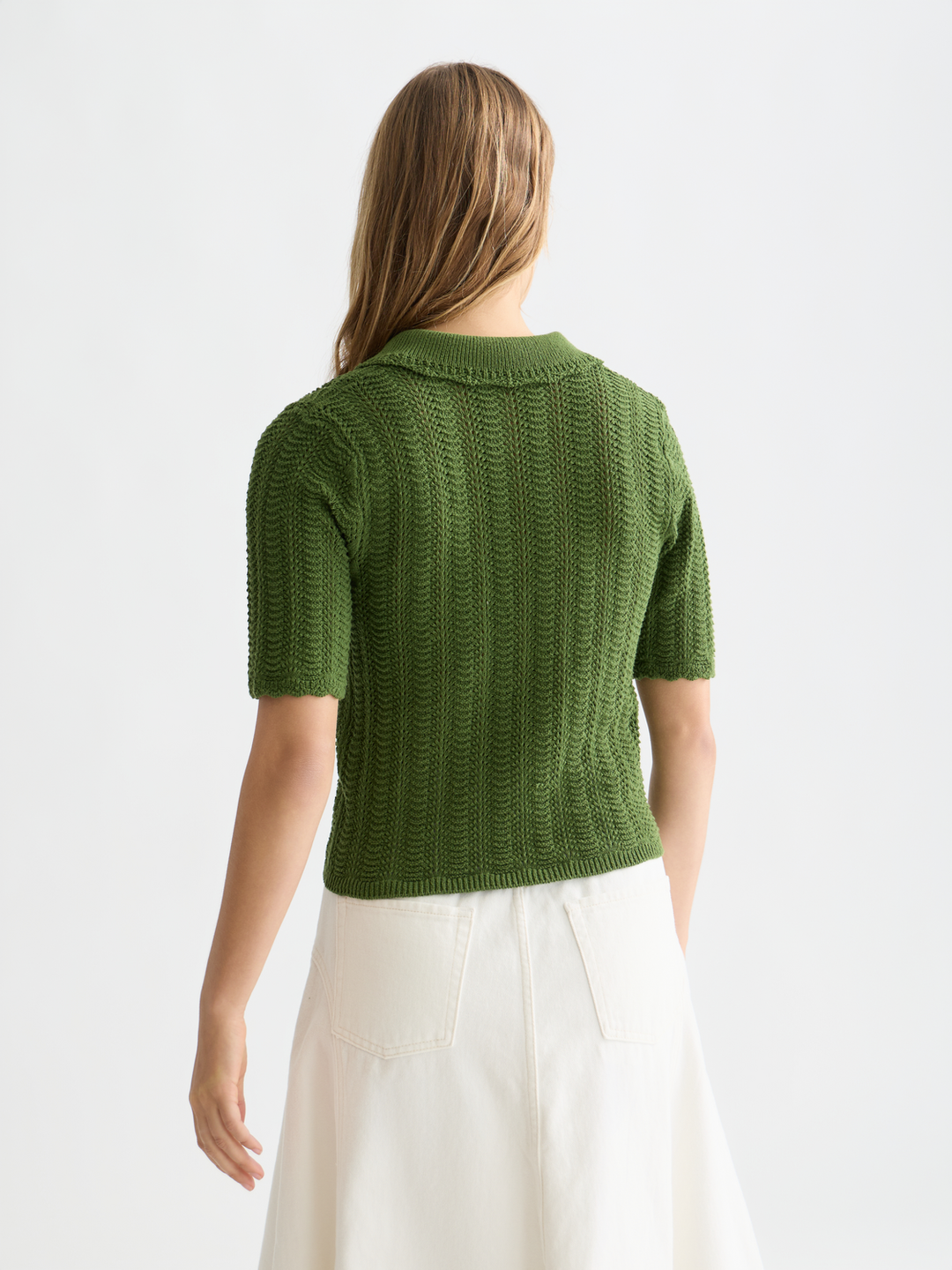 Pointelle collared knitted tee