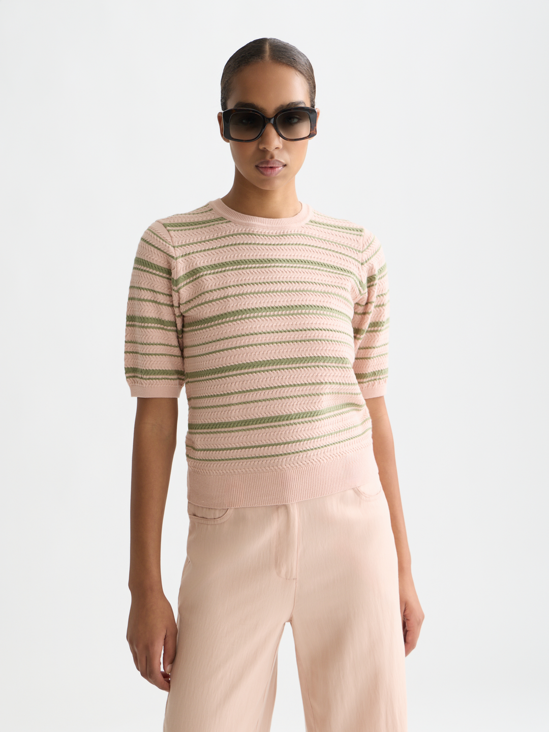 Textured stripe knitted tee