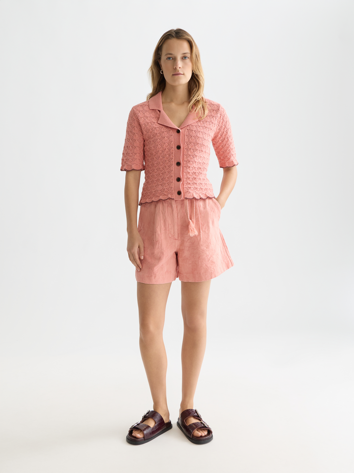 Pointelle short sleeve cardigan