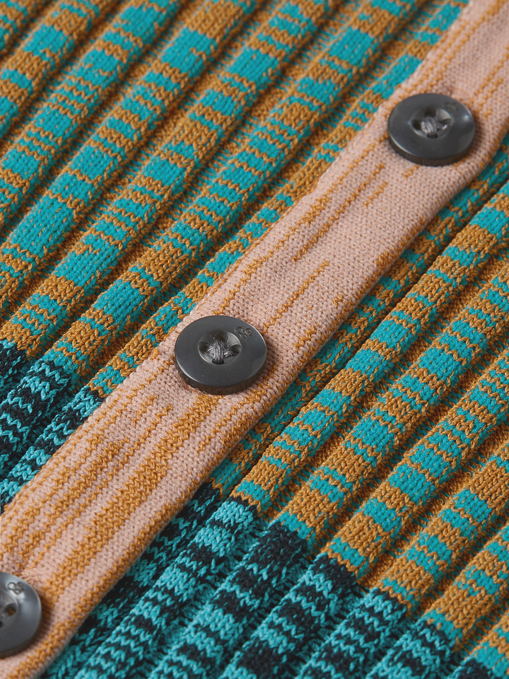 Block stripe ribbed short sleeve cardigan