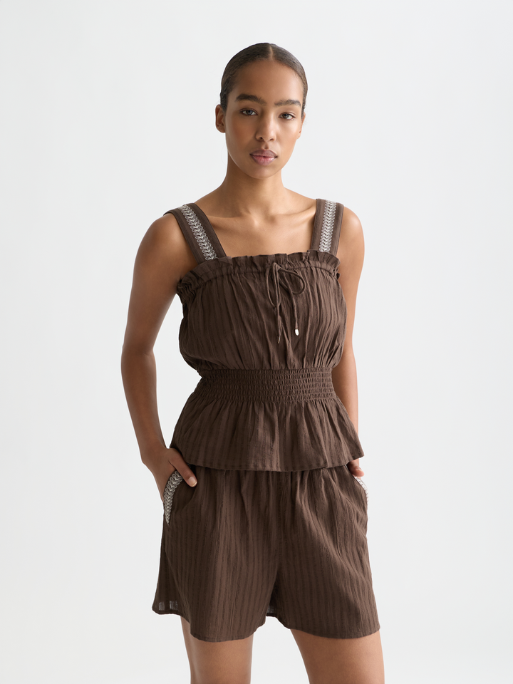 Cotton crepe smocked waist tank