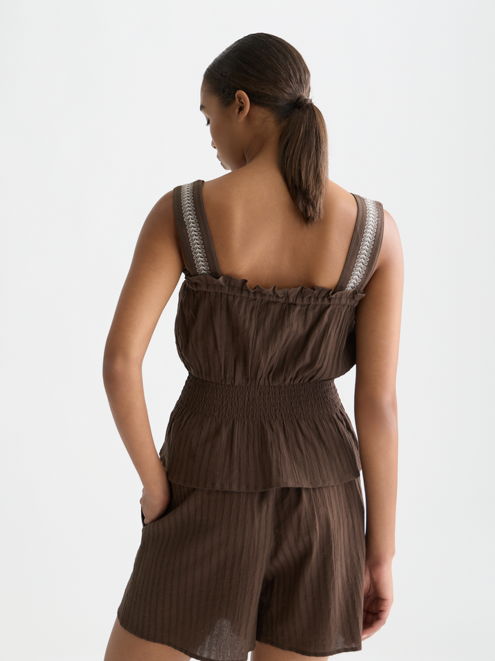 Cotton crepe smocked waist tank