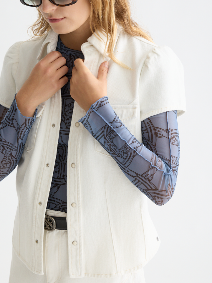 Cap sleeve fitted denim shirt