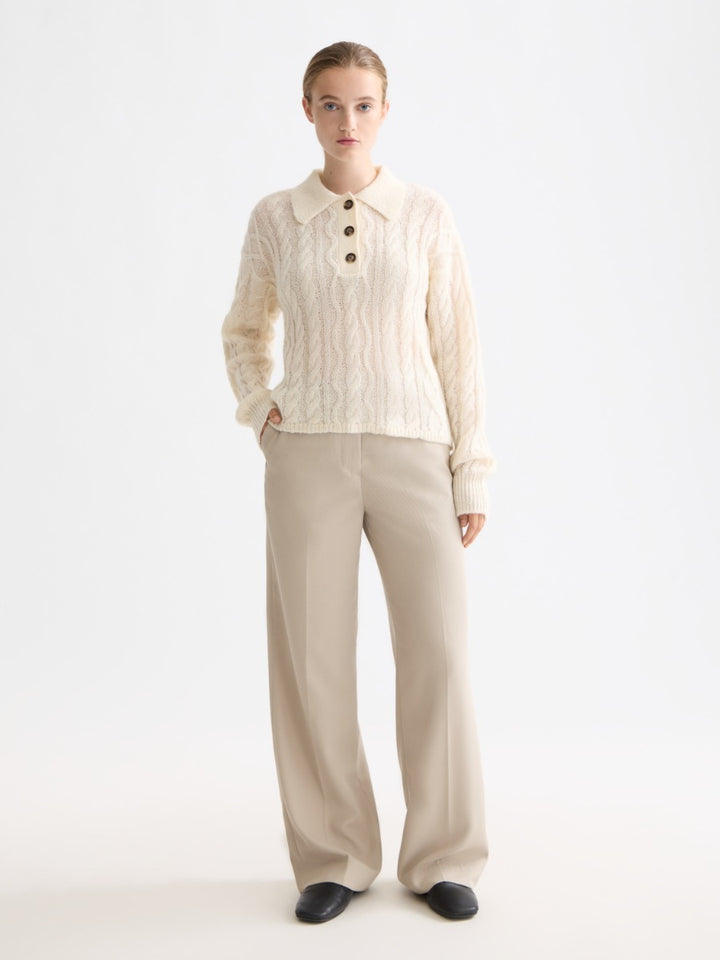 Cable stitch polo neck pullover