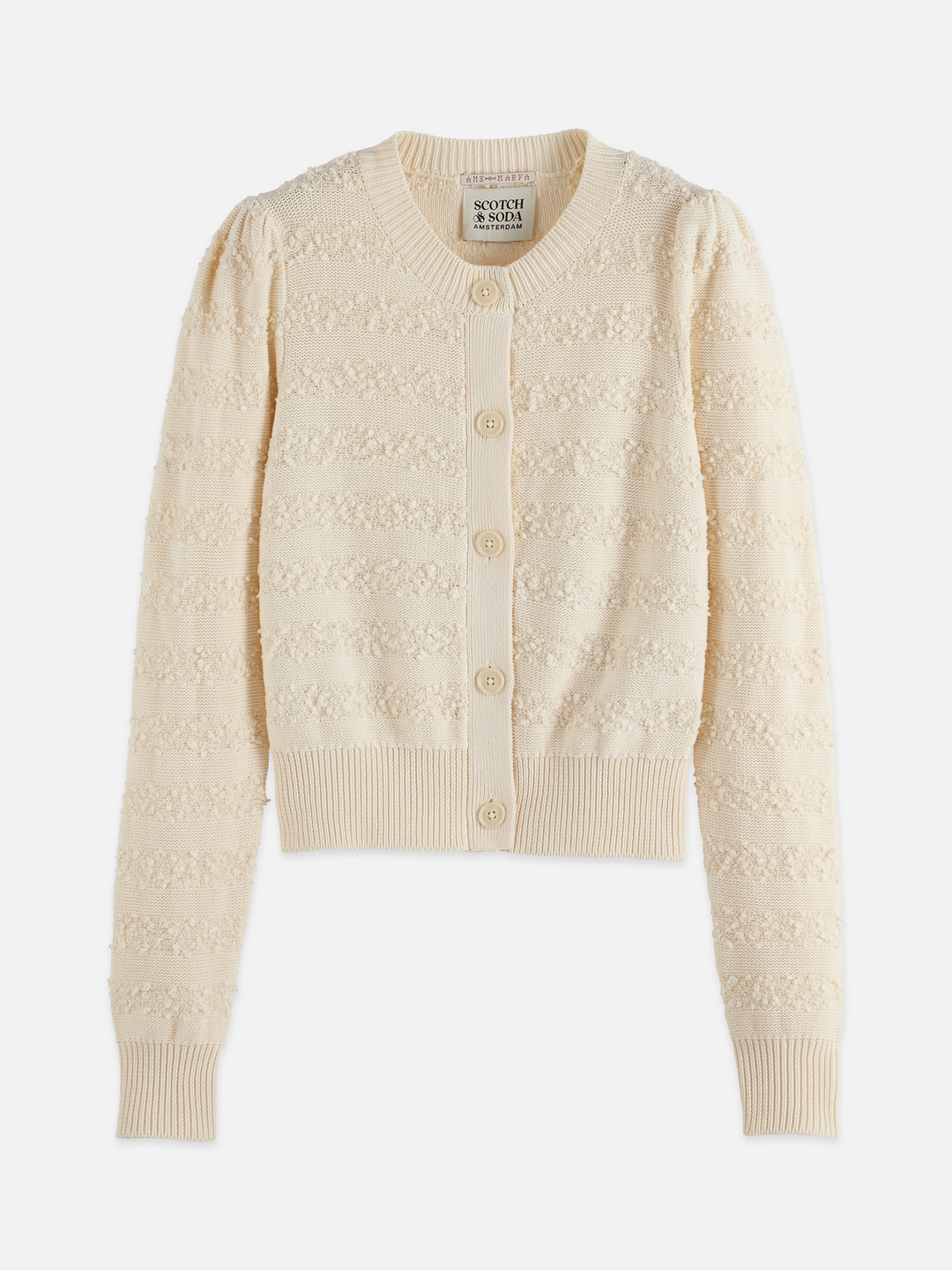 Bouclé Stripe Crew Neck Cardigan