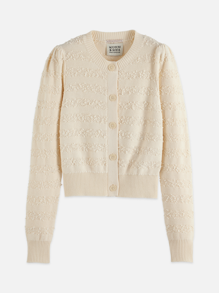 Bouclé Stripe Crew Neck Cardigan