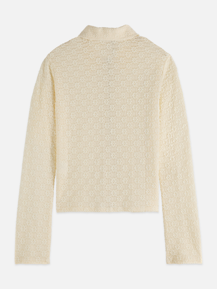 Zip up open structure long sleeve top