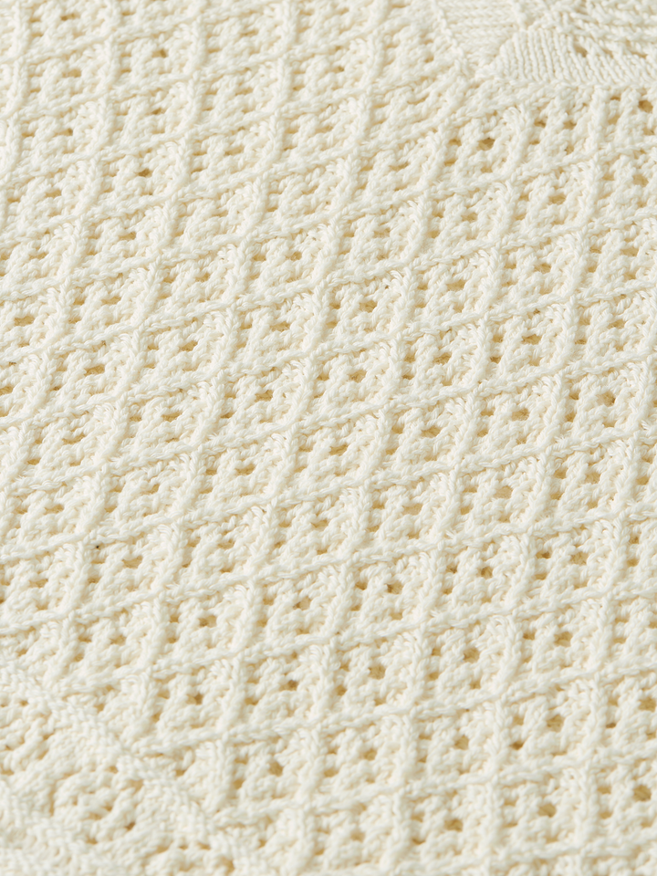 Pointelle stitch V neck pullover