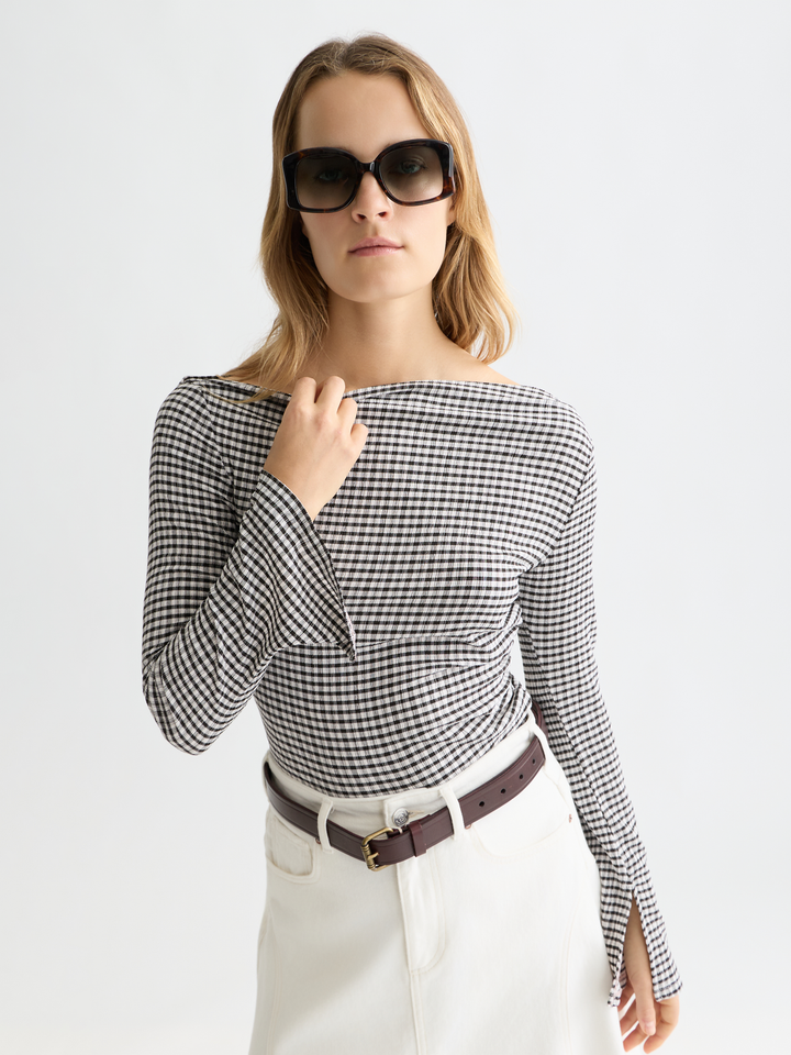 Drapey gingham long sleeve T-shirt