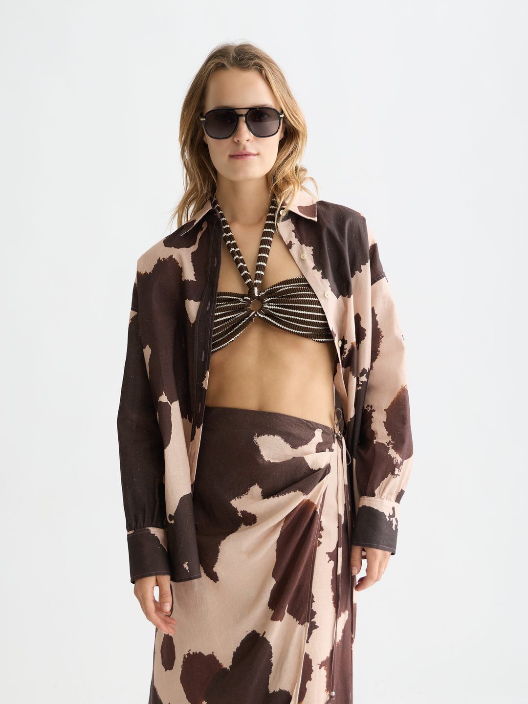 Linen blend printed shirt