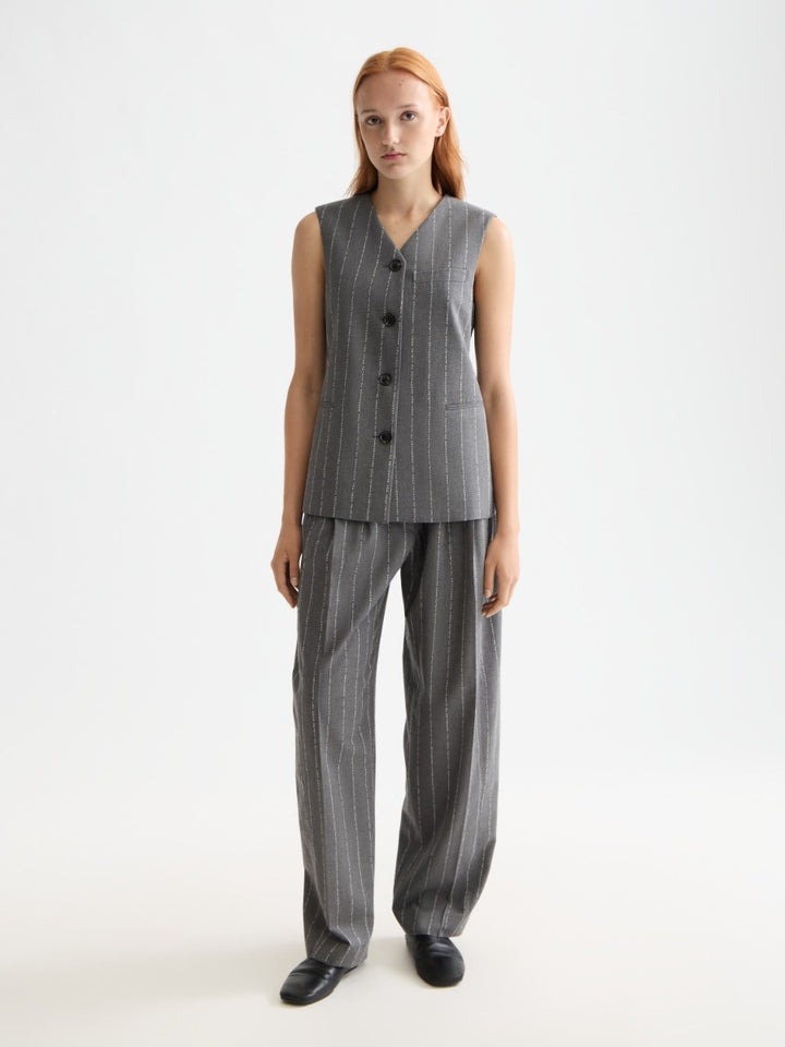 Quinn pinstripe mid-rise pleat front wide leg pant
