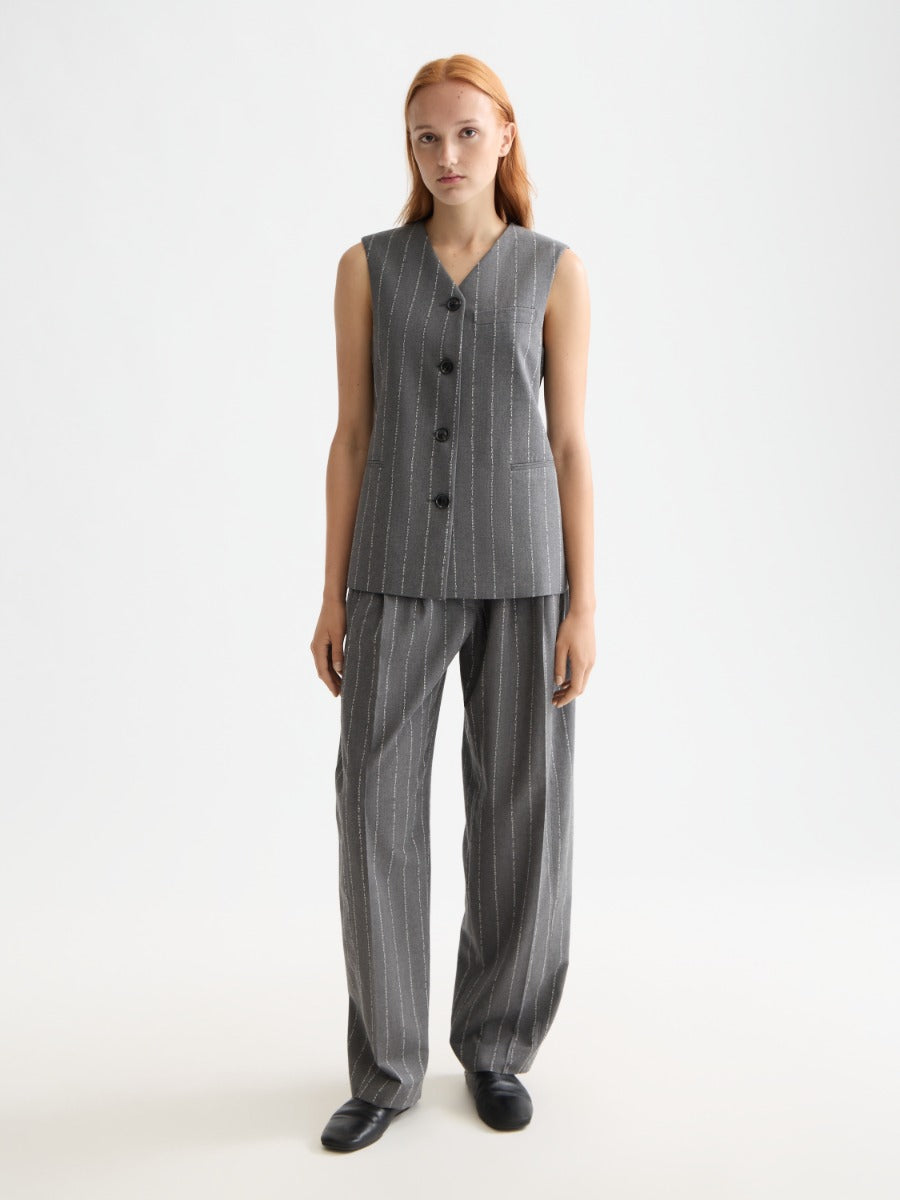 Quinn pinstripe mid-rise pleat front wide leg pant