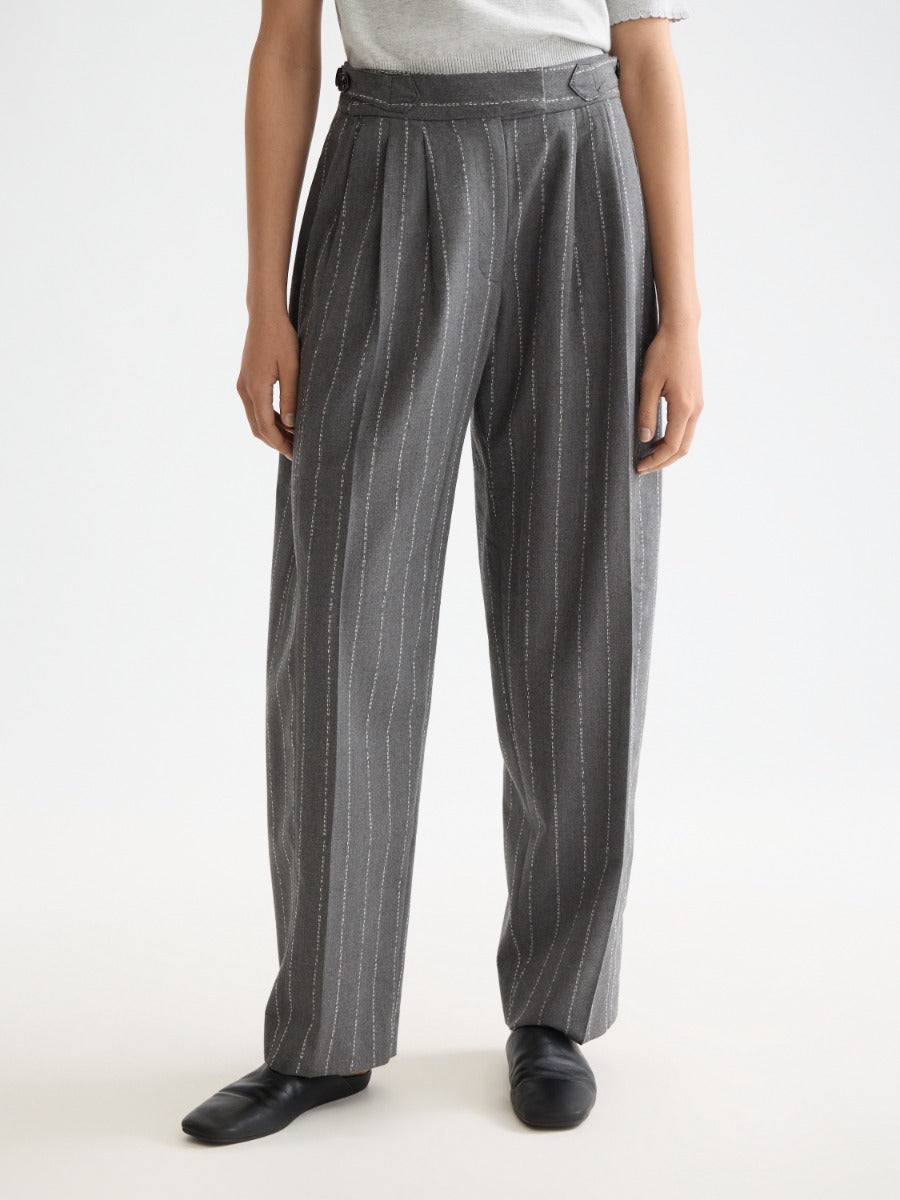 Quinn pinstripe mid-rise pleat front wide leg pant
