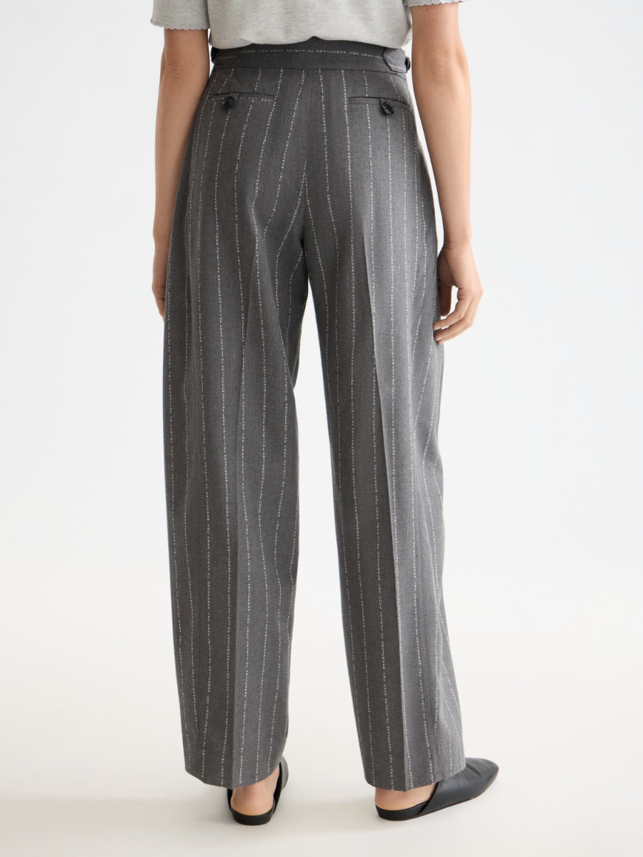 Quinn pinstripe mid-rise pleat front wide leg pant