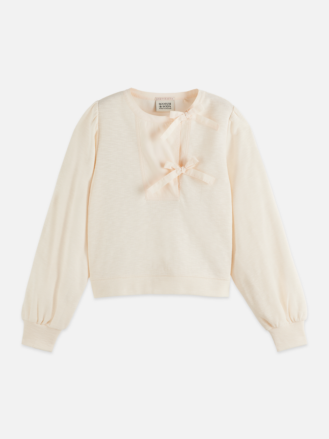 Open Neck Sweatshirt With Woven Front Placket