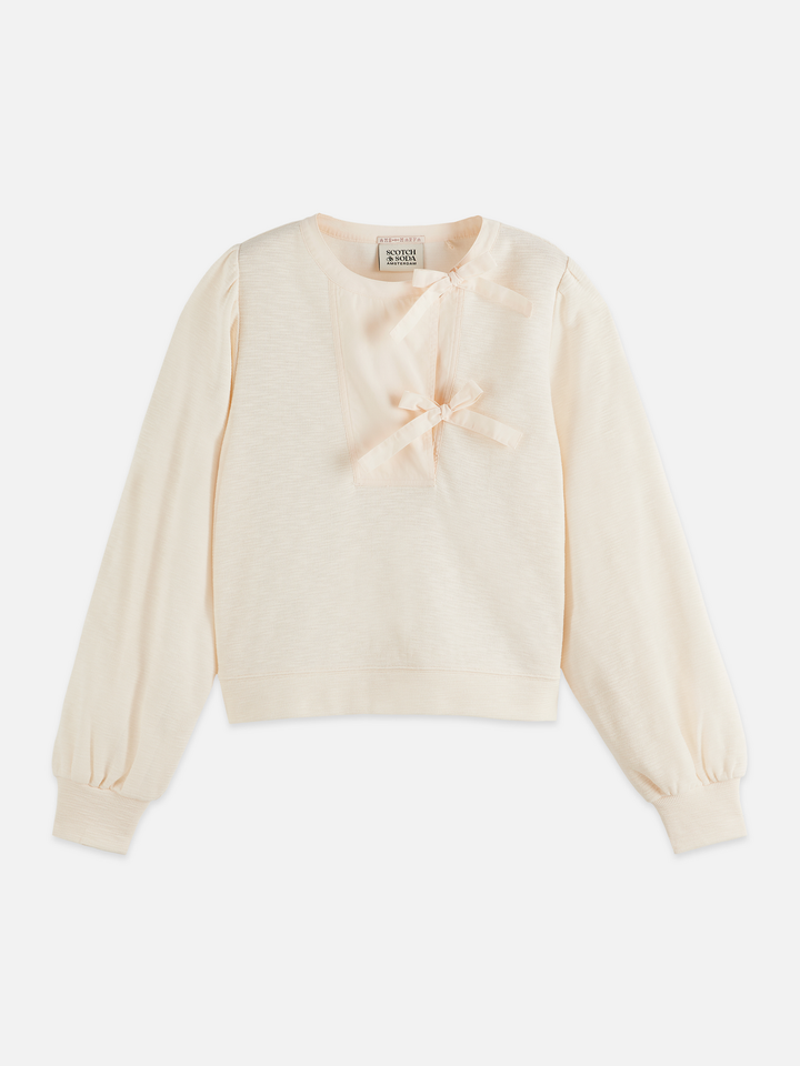 Open Neck Sweatshirt With Woven Front Placket