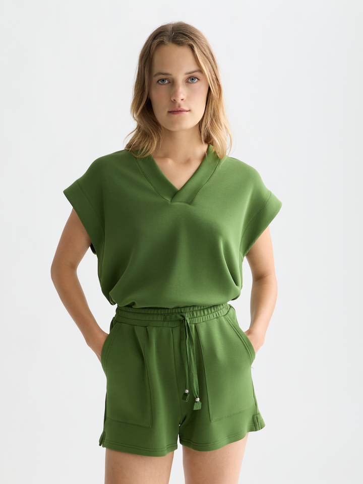 Tencel V-neck shortsleeved sweatshirt