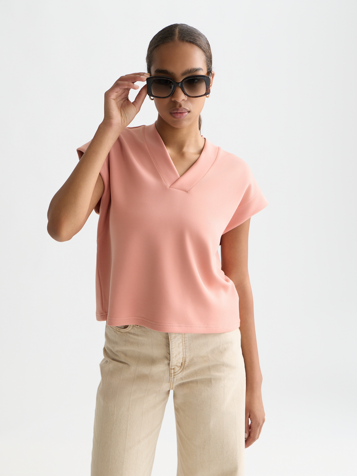 Tencel V-neck shortsleeved sweatshirt