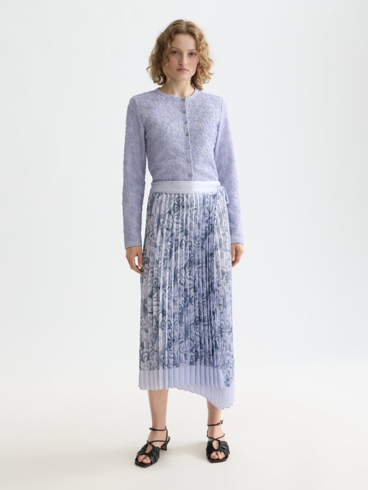 Asymmetrical pleated wrap midi skirt