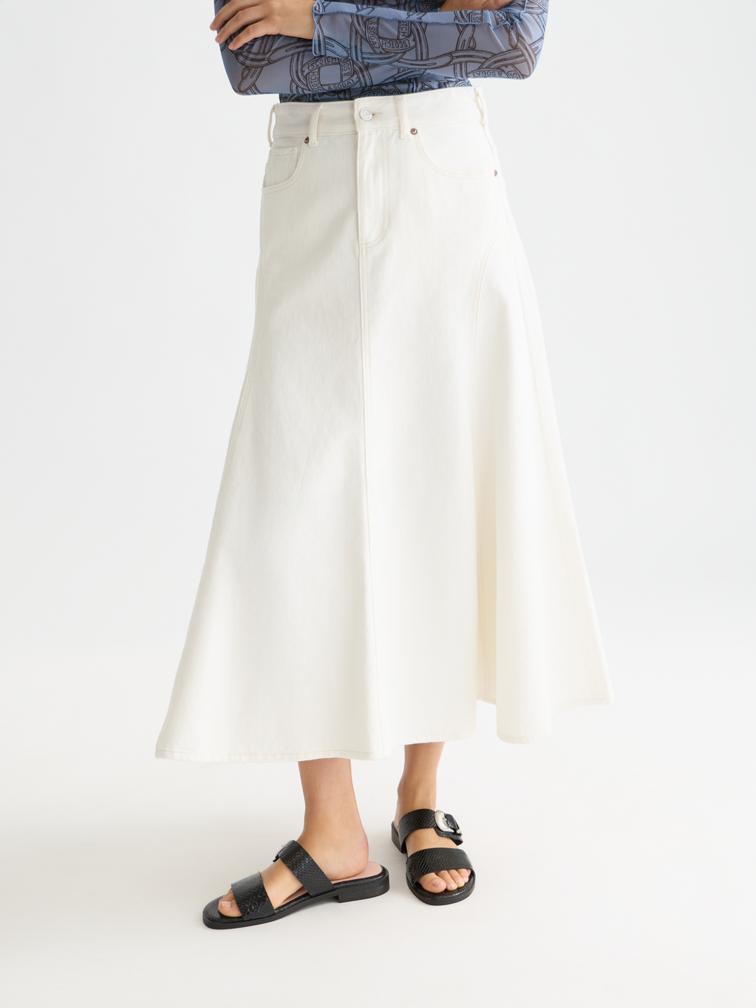 5 pocket denim maxi skirt
